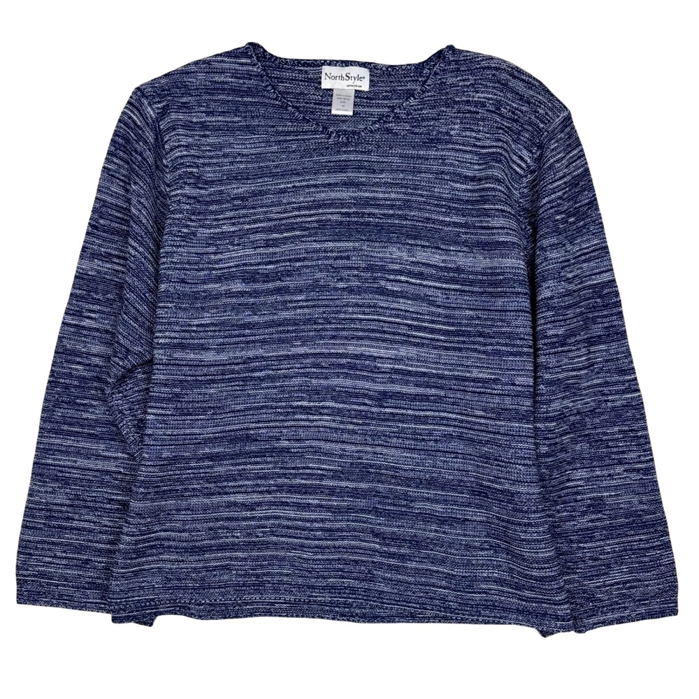 NorthStyle Sweater V-Neck Marled Space Dye Knit Women Plus Size 3X Blue Nautical
